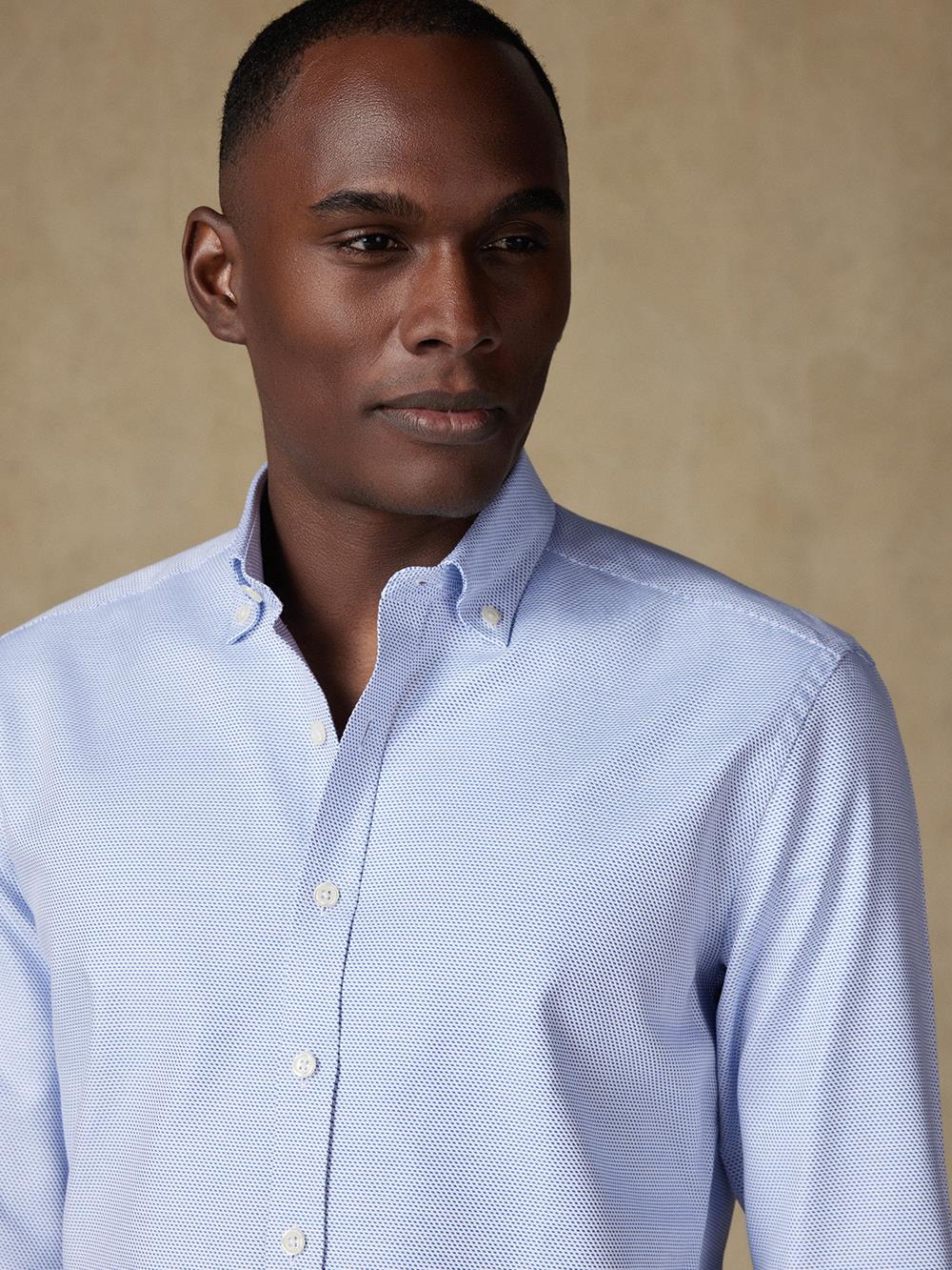 Chemise cintrée Caleb en twill bleu - Col Boutonné