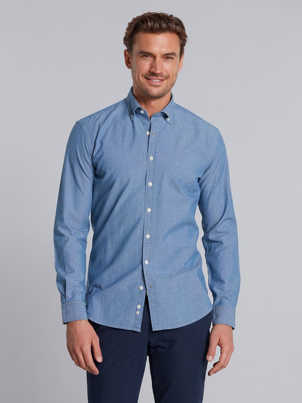 Blue chambray slim fit shirt - Button down collar