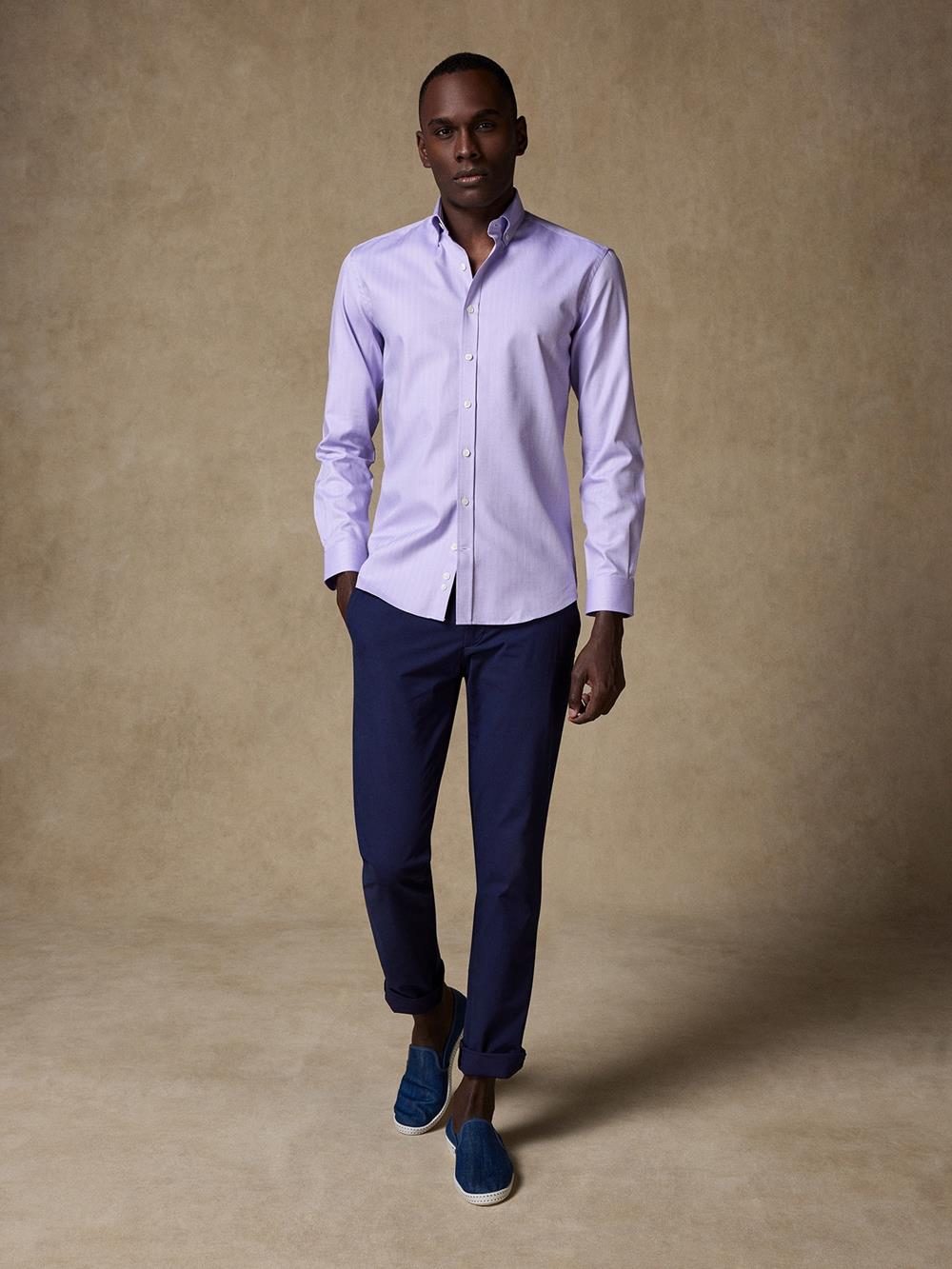 Camisa slim fit violeta de espiga - Con botonos