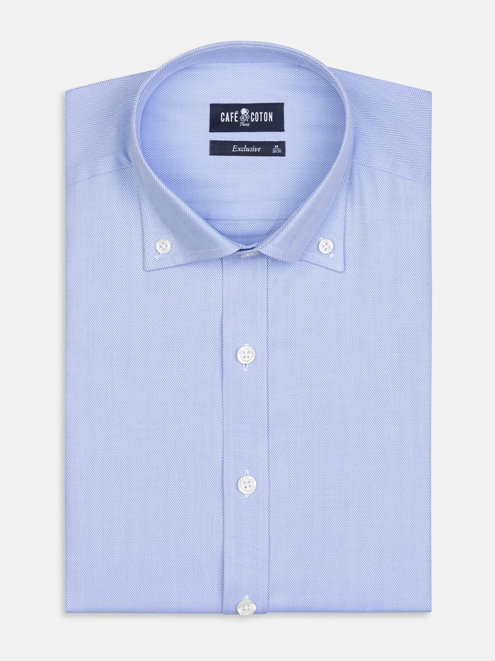 Button down Herringbone slim fit shirt - Blue sky