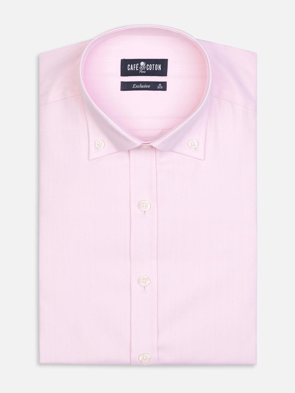Roze visgraat overhemd - Button-down kraag