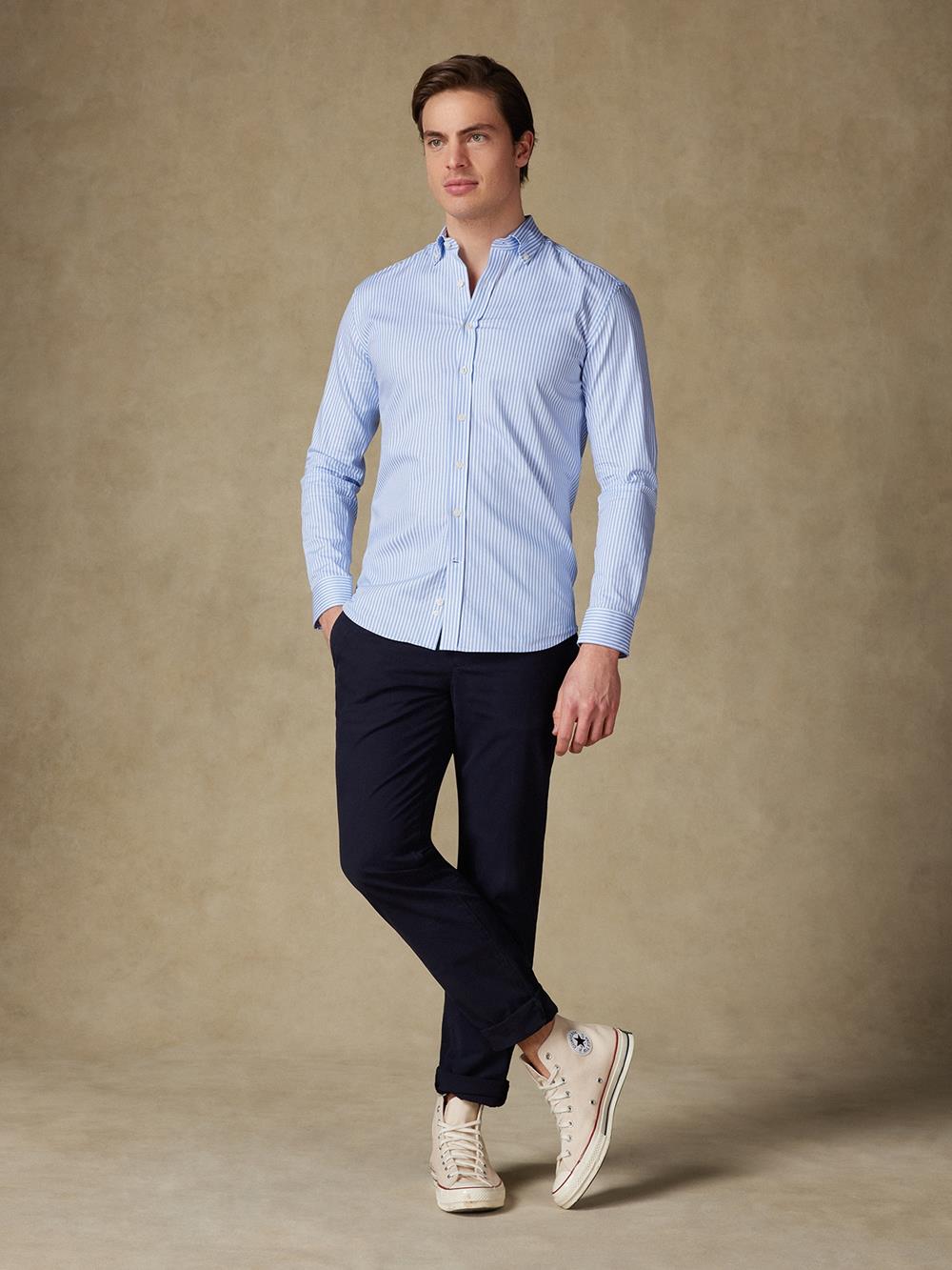 Camisa slim fit Colin de rayas azul claro - Con botonos