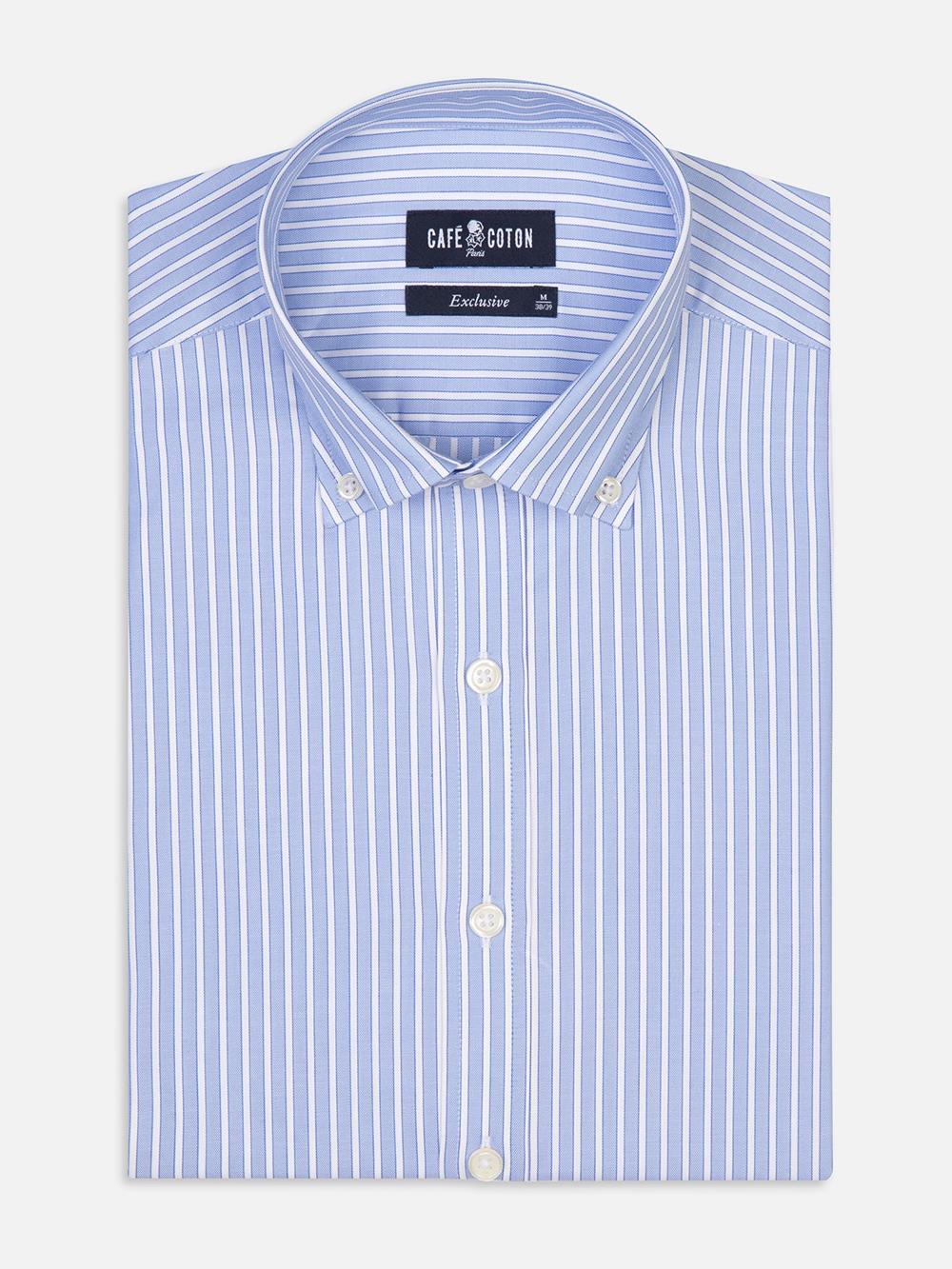 Colin sky blue striped slim fit shirt - Button-down collar