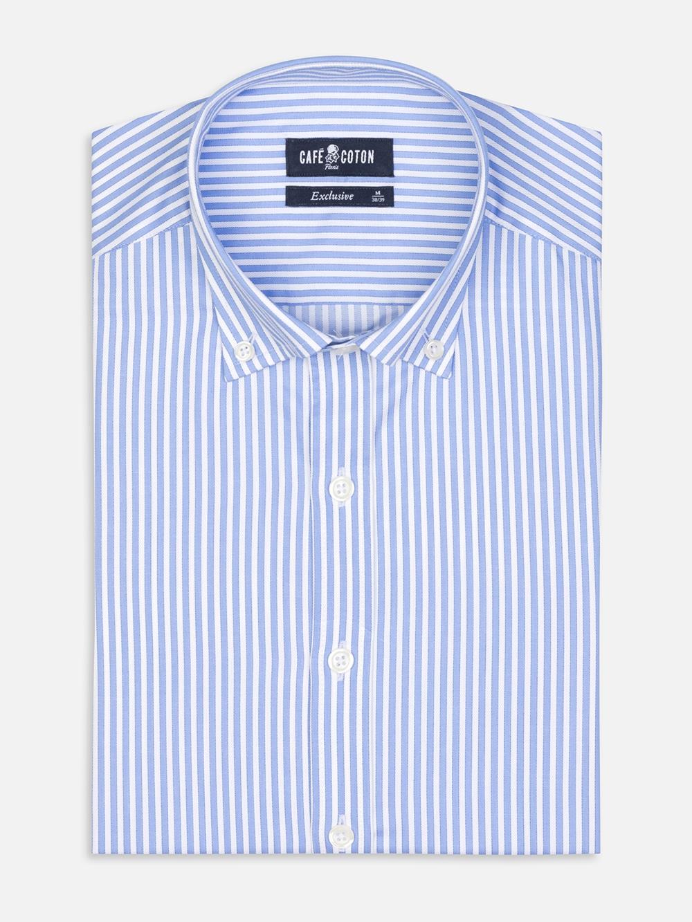 Tailliertes Tailliertes Hemd Colin mit Streifenmuster himmelblau  - Buttondown Kragen