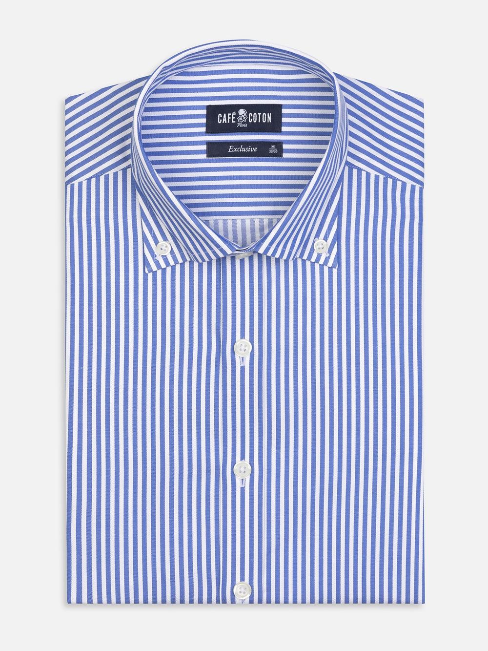 Chemise cintrée Colin à rayures bleues- Col Boutonné