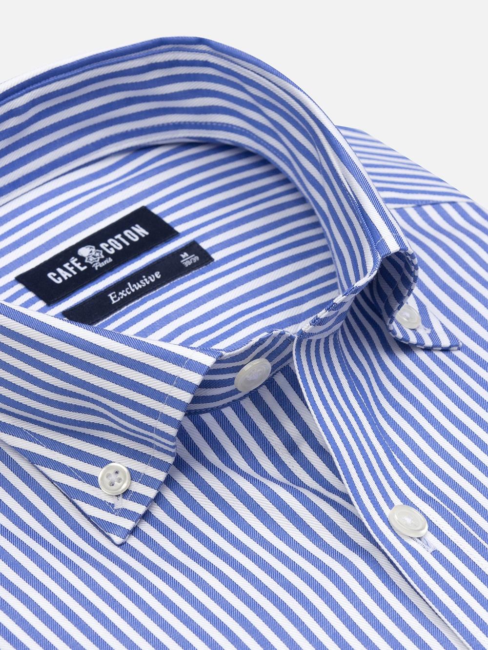 Taillierthemd Colin mit blauen Streifen - Button down kragen