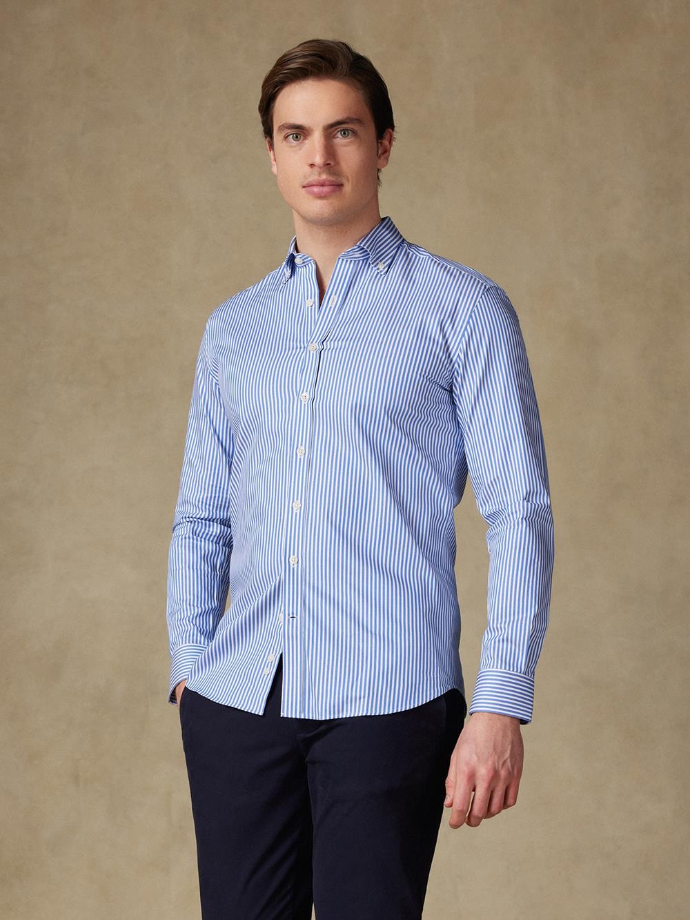 Chemise cintrée Colin à rayures bleues- Col Boutonné