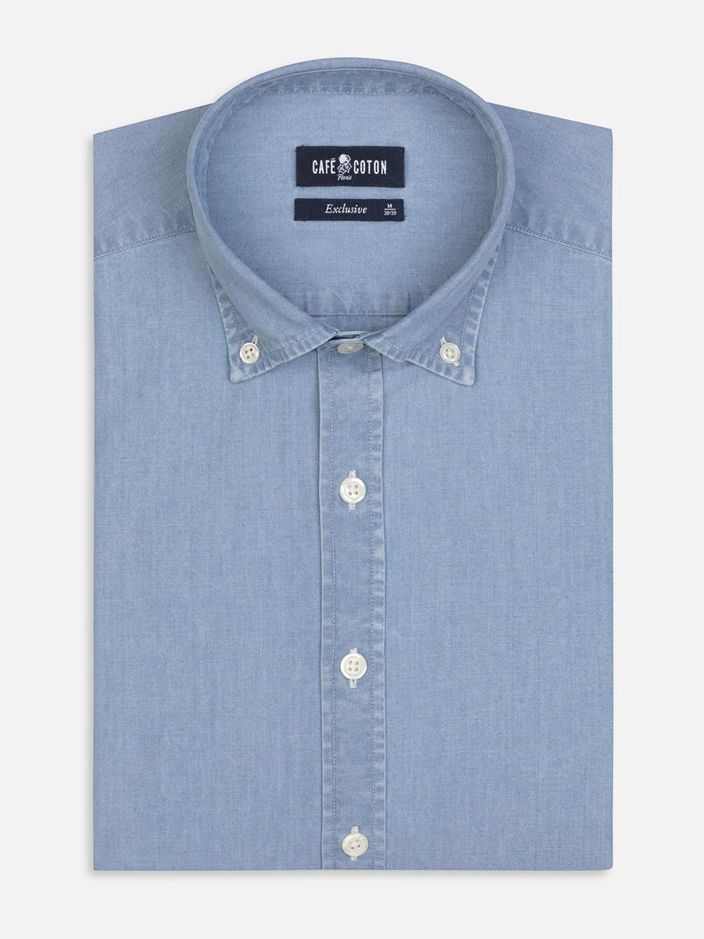 Dane Taillierthemd aus himmelblauem Denim - Button down kragen