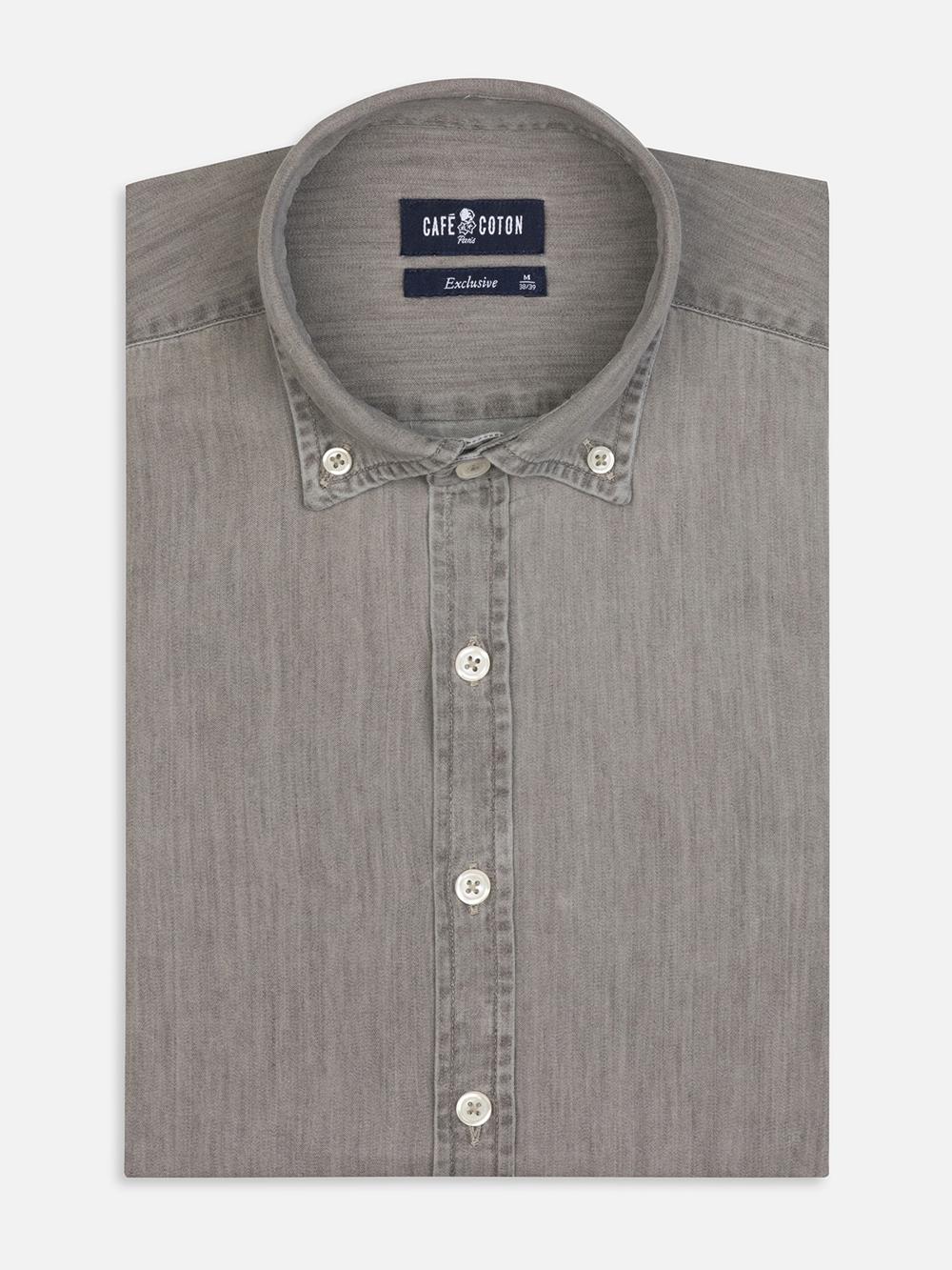 Buton down collar Darcy denim slim fit shirt - Grey