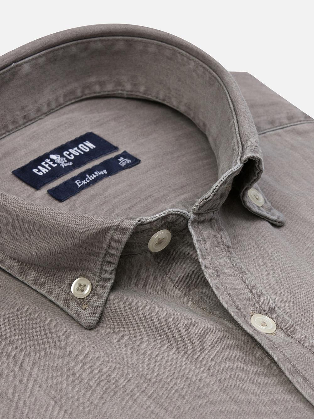 Buton down collar Darcy denim slim fit shirt - Grey