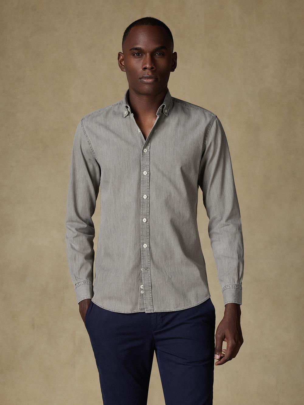 Darcy grijs denim overhemd - Button-down kraag