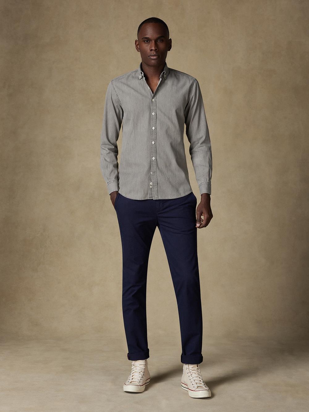 Darcy grijs denim overhemd - Button-down kraag