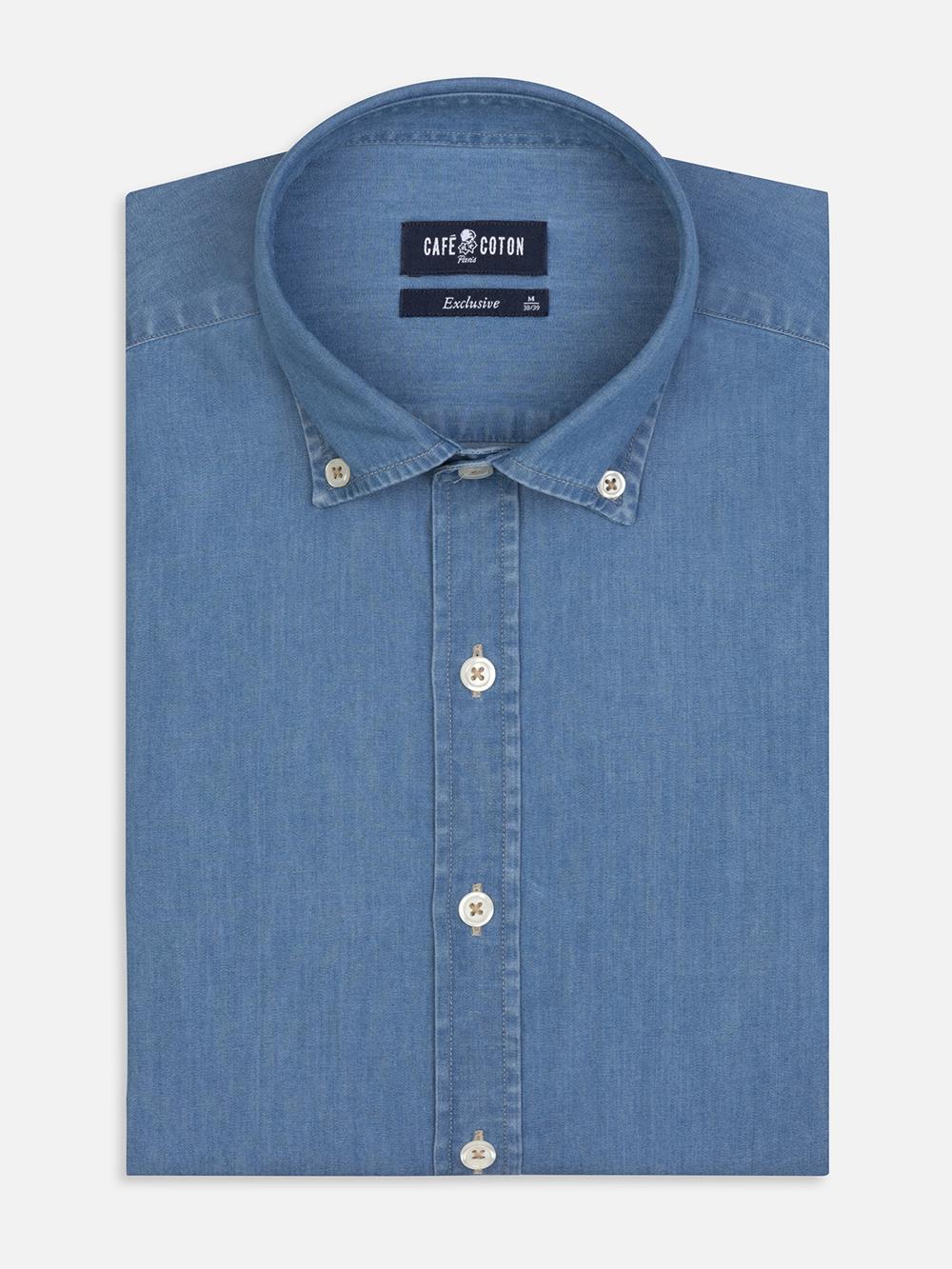 Camicia slim fit slim fit in denim blu - Con buttoncini