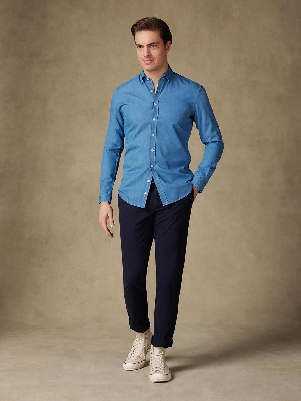 Camicia slim fit slim fit in denim blu - Con buttoncini