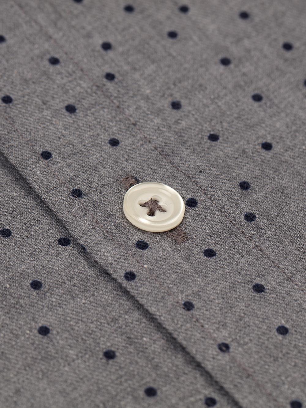 Dorian grey flannel slim fit shirt with printed dots - Button-down collar