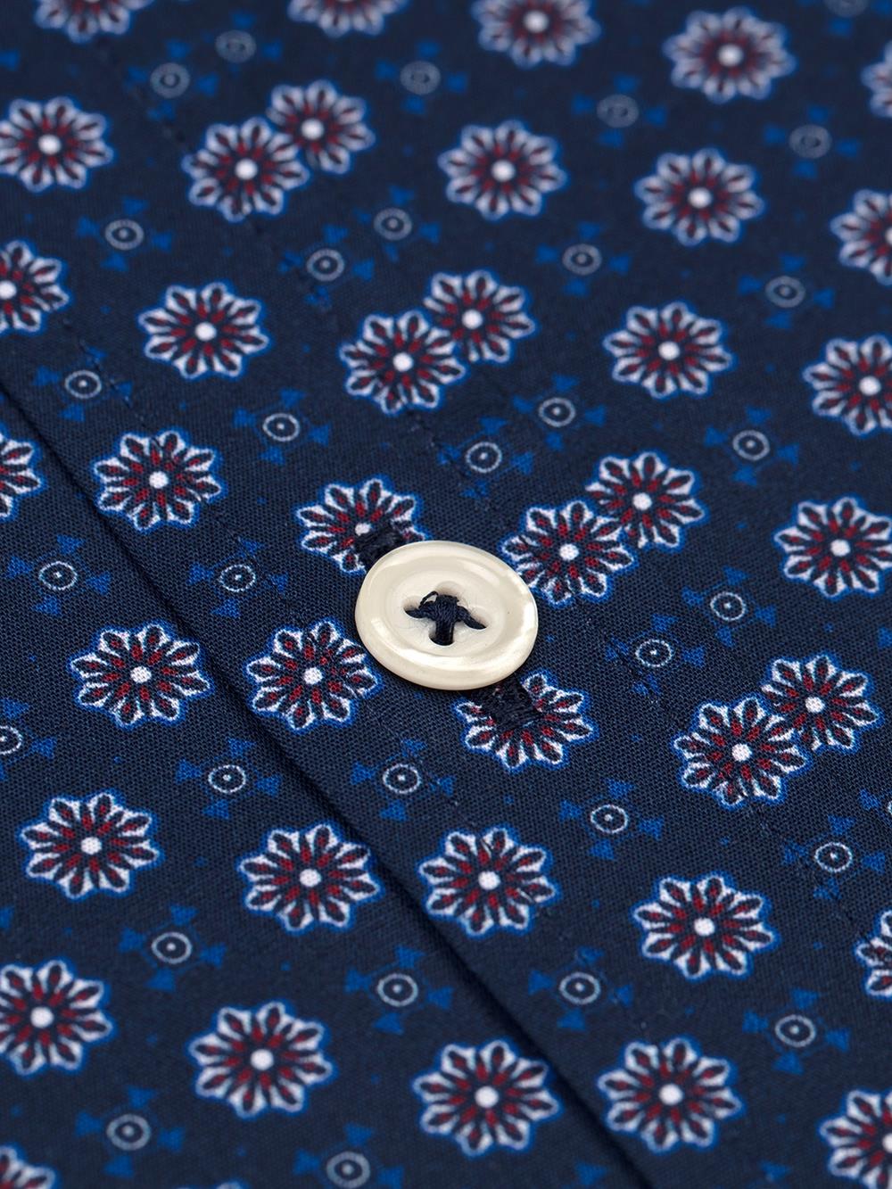Elton navy blue slim fit shirt with printed pattern - Button-down collar