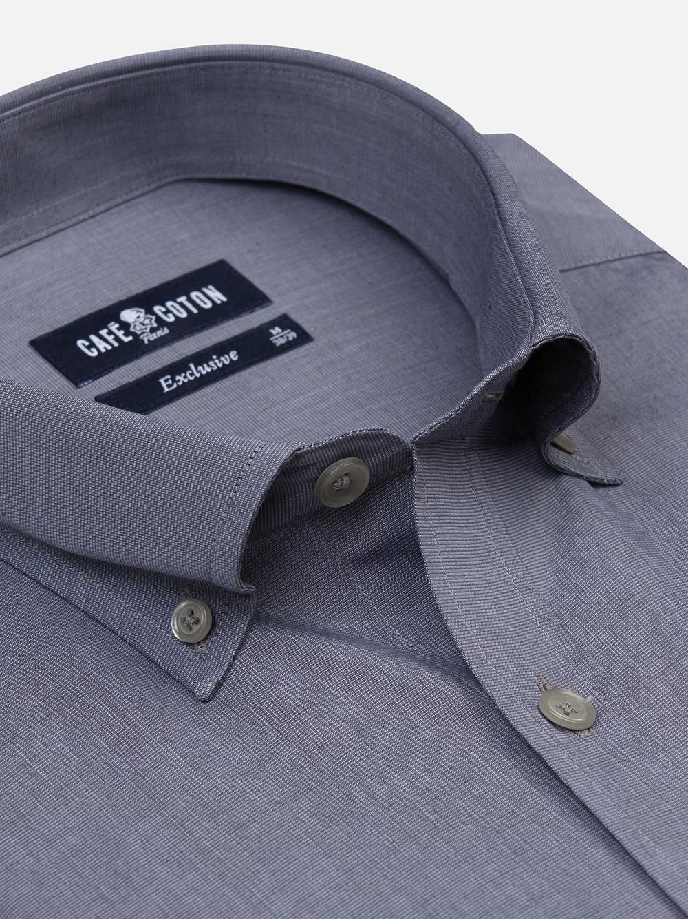 Graues tailliertes Hemd aus Garn - Button-Down-Kragen
