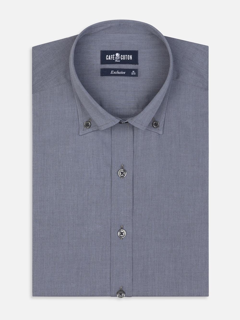 Tailliertes Tailliertes Hemd aus Garn in grau - Buttondown Kragen