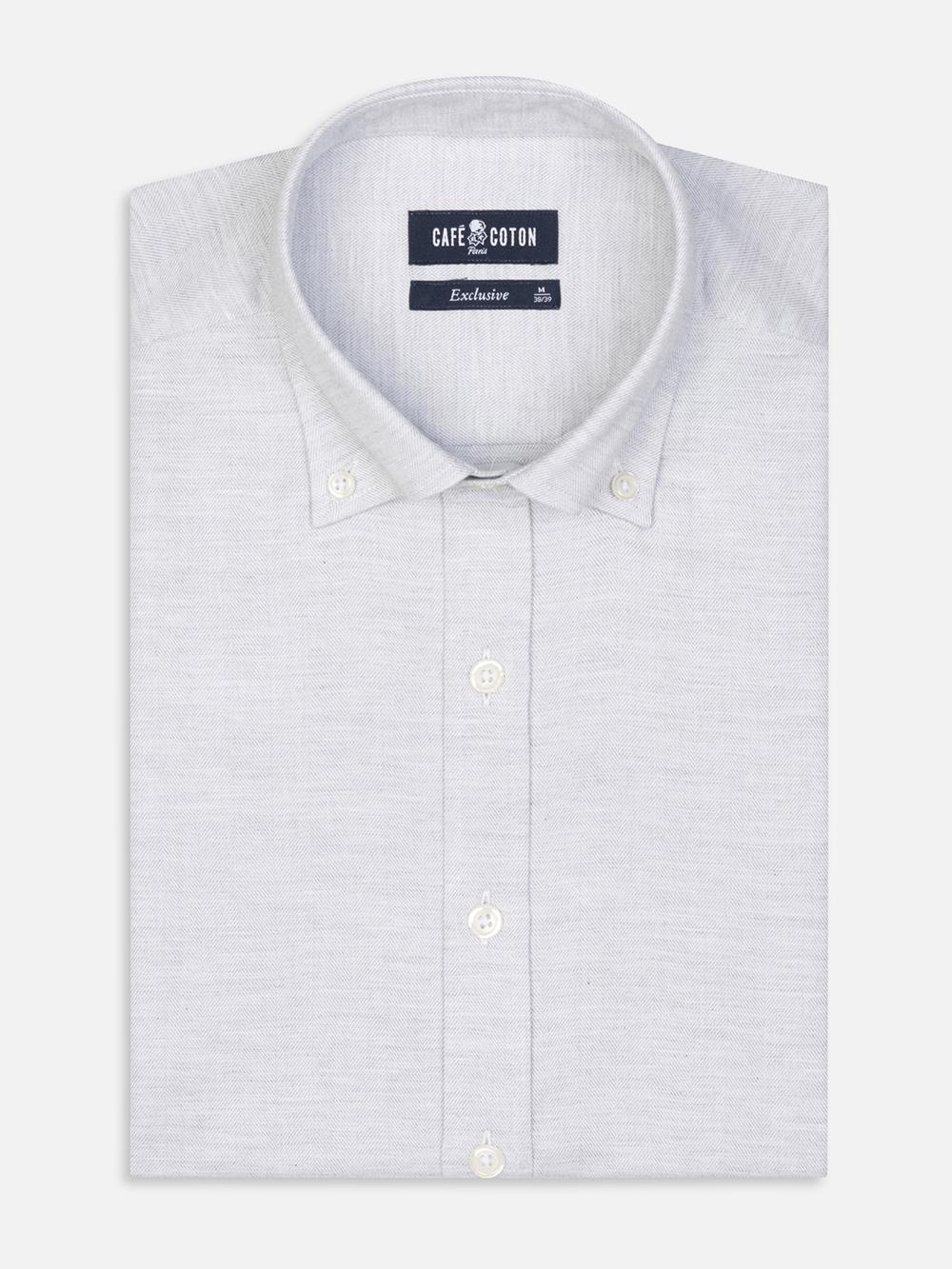 Tailliertes Tailliertes Hemd Hall aus grauem Flanell - Buttondown Kragen