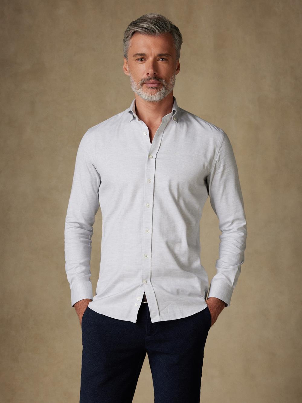 Tailliertes Tailliertes Hemd Hall aus grauem Flanell - Buttondown Kragen