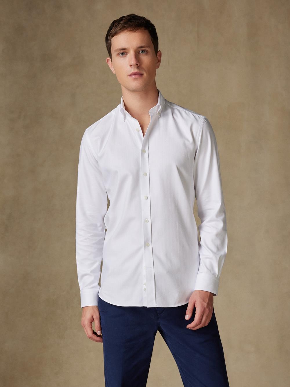 White Herringbone slim fit shirt  - Button down collar