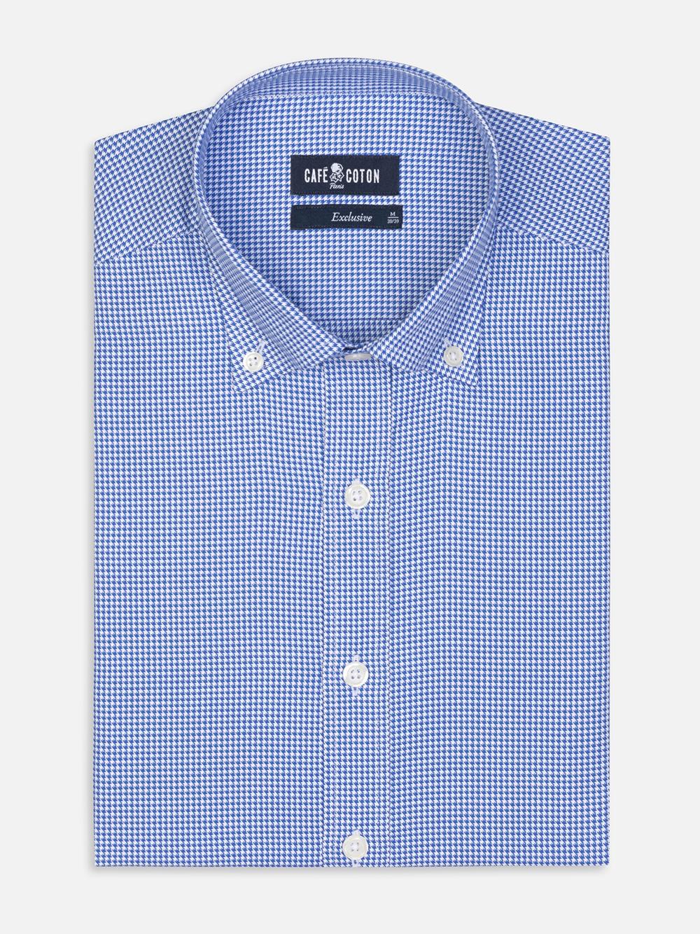 Tailliertes Tailliertes Hemd Landry aus blauem Vichykaro - Buttondown Kragen