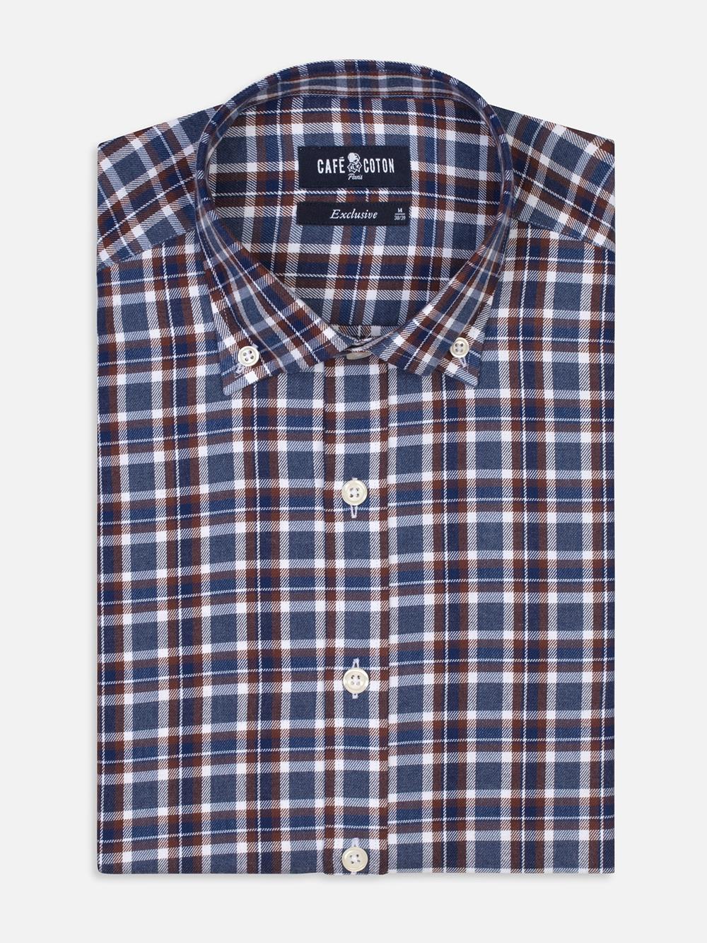 Leon Brown check fitted shirt - Buttoned collar