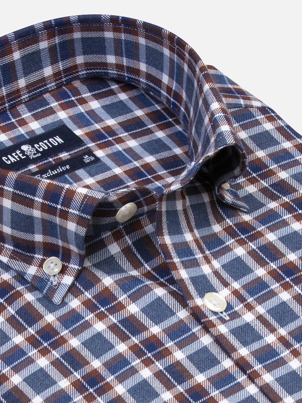 Chemise cintrée Leon à carreaux marron - Col Boutonné