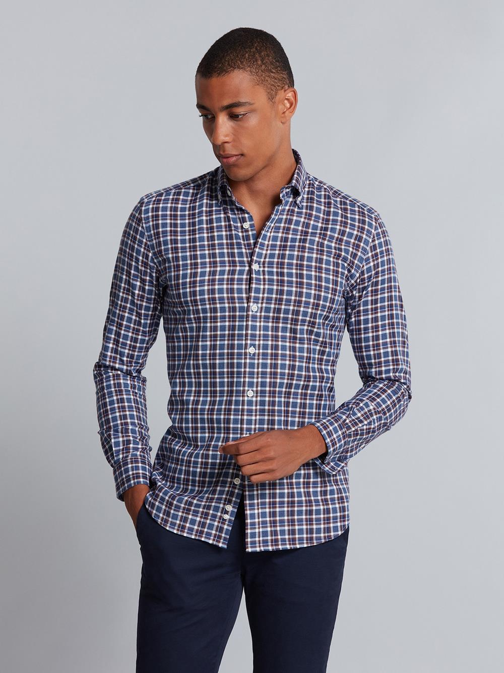 Tailliertes Hemd Leon mit braunen Karos - Button-Down-Kragen