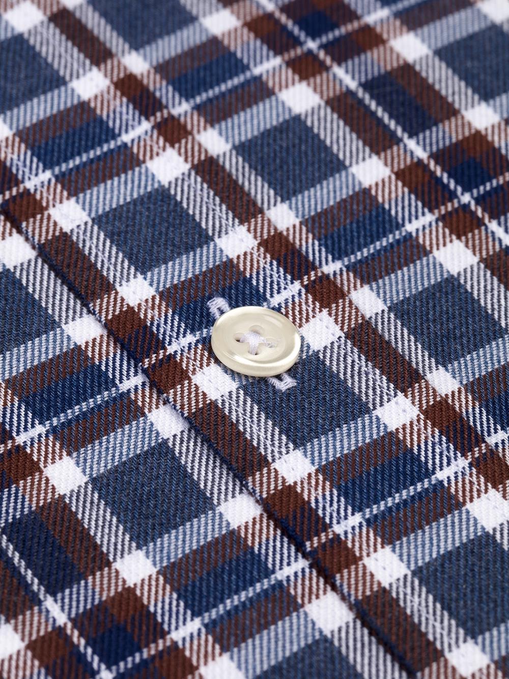 Chemise cintrée Leon à carreaux marron - Col Boutonné