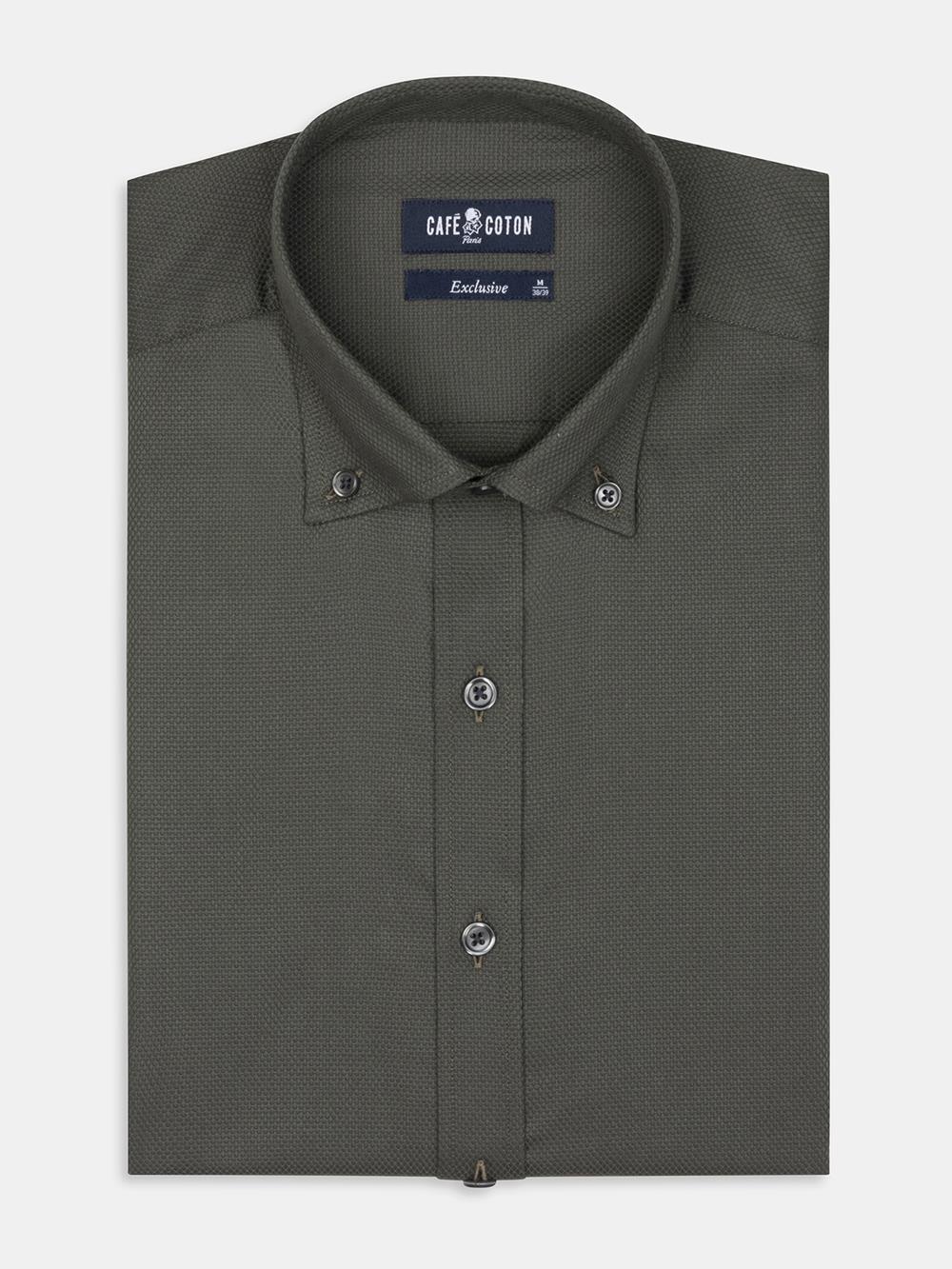 Lester slim fit shirt, khaki textured - Button down collar