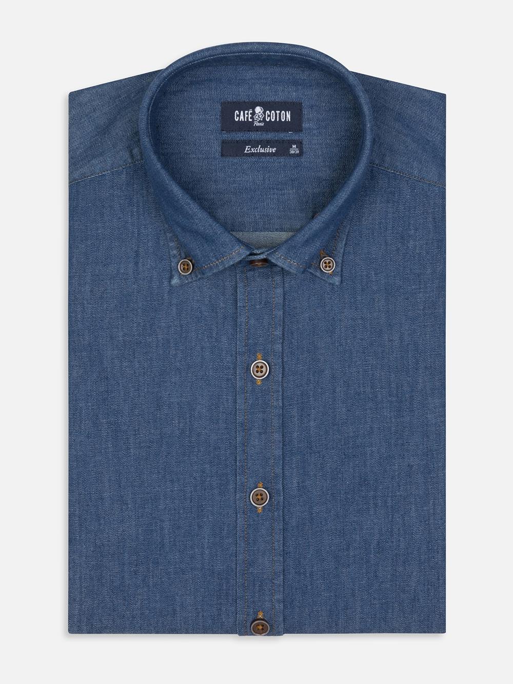  Tailliertes Tailliertes Hemd Malo aus Denim - Buttondown Kragen
