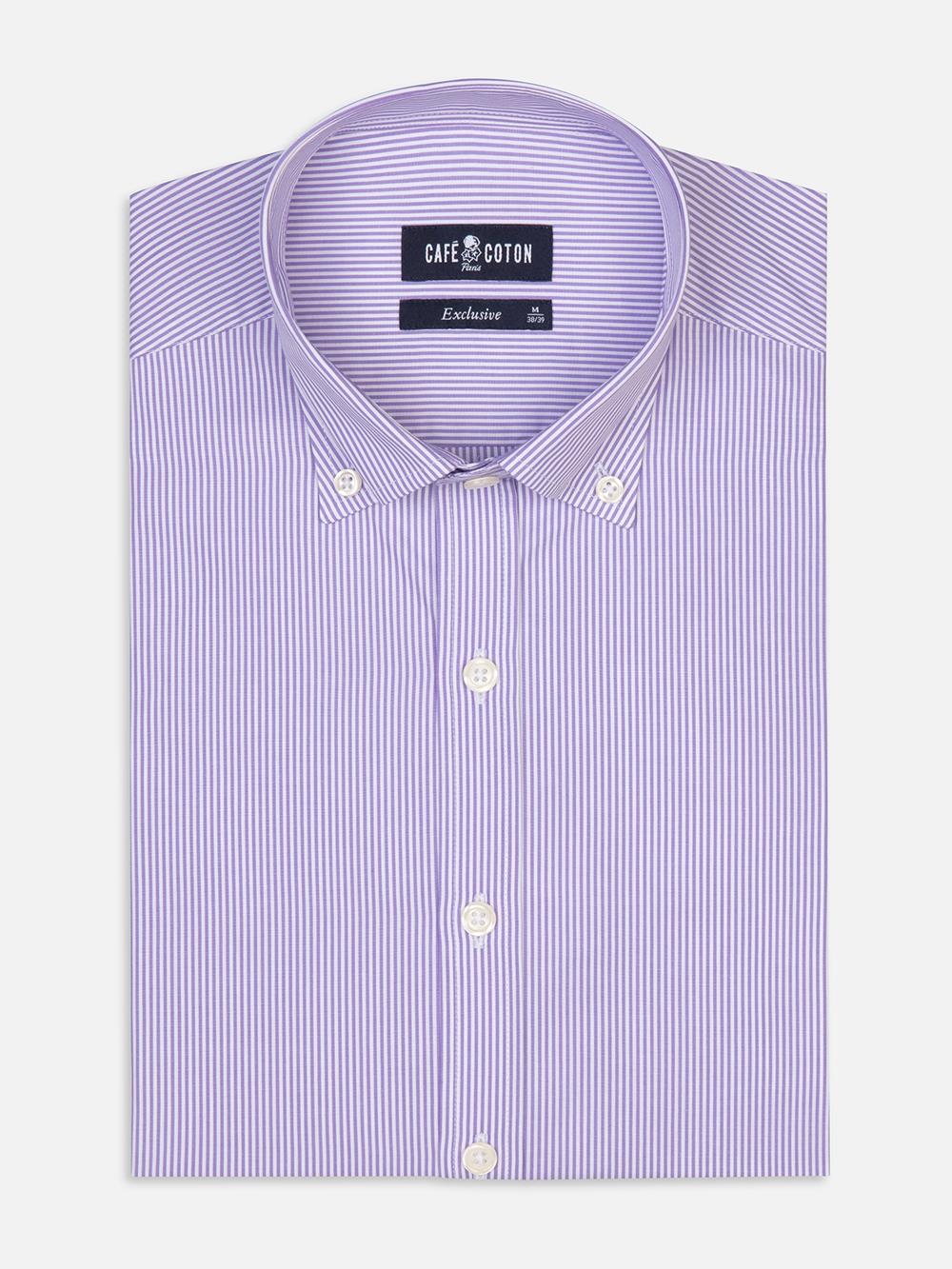 Menthon fitted shirt - Purple stripes - Buttoned collar