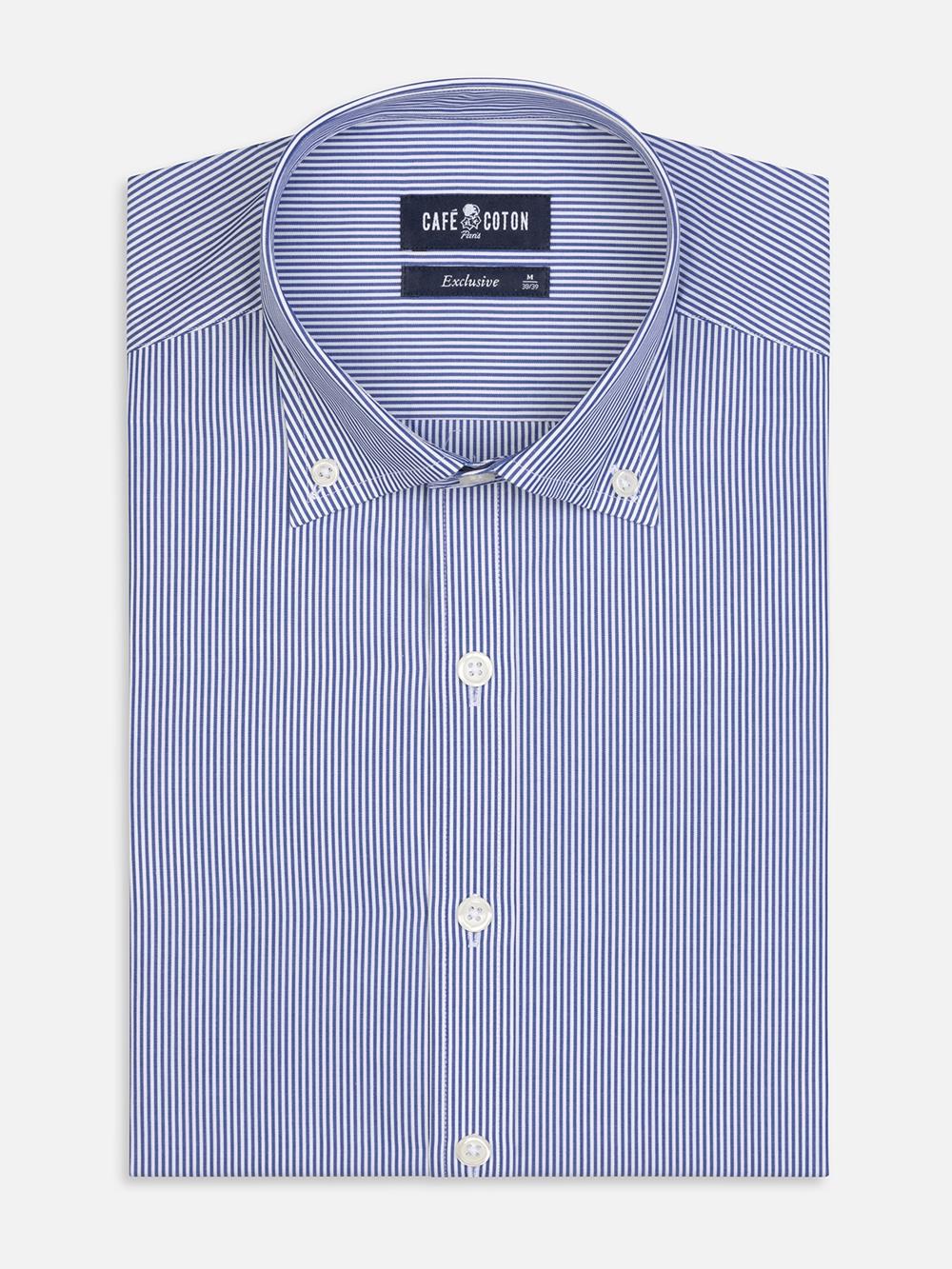 Menthon navy stripes slim fit shirt - Button down collar
