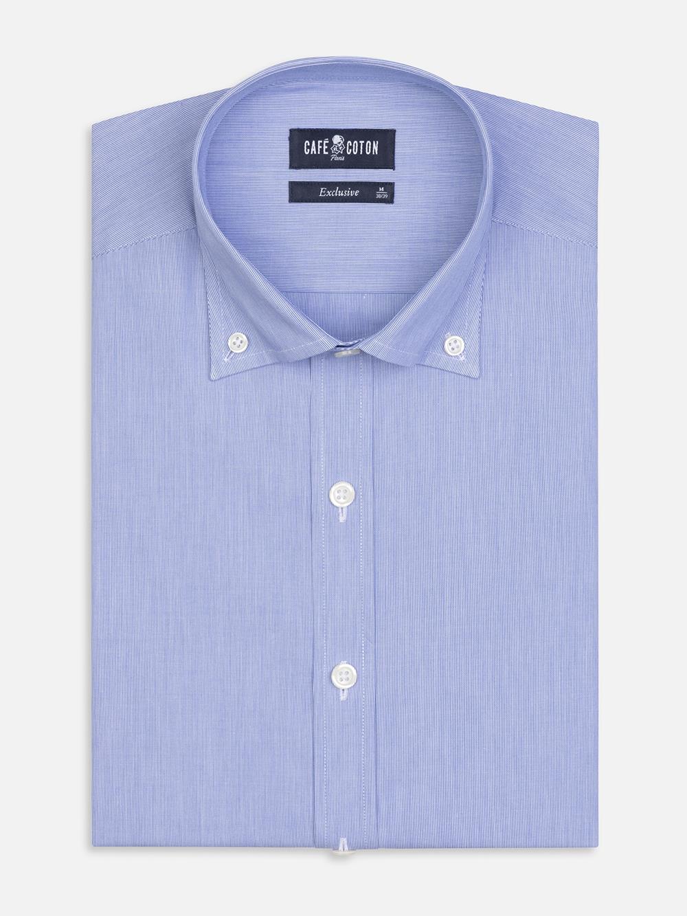 Camisa entallada mil rayas azul - Cuello Abotonado