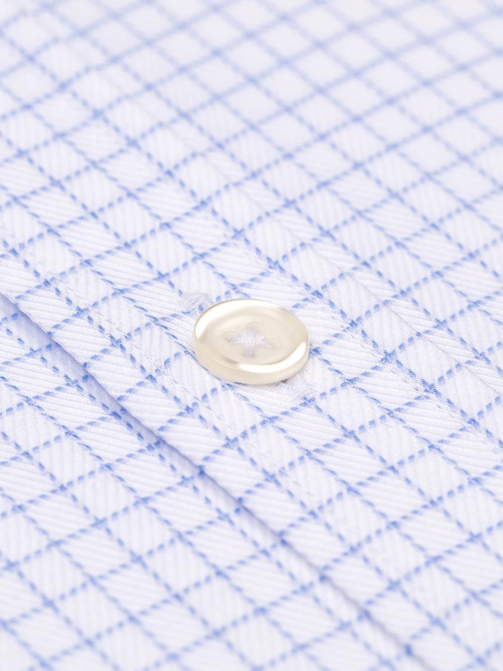 Oleg sky blue herringbone checked slim fit shirt - Button-down collar