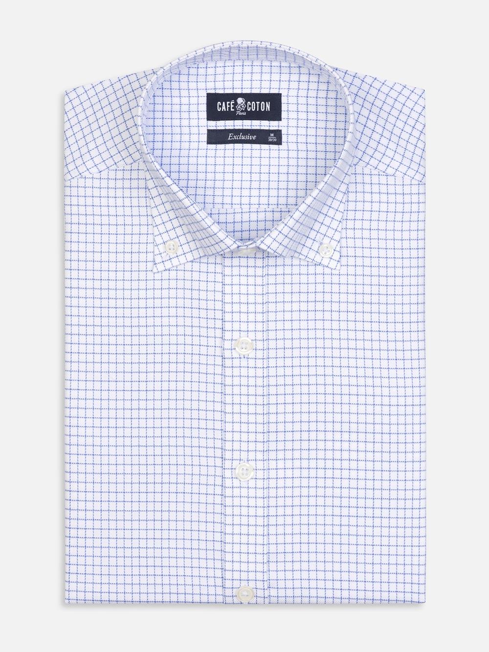 Oleg blauw geruit overhemd - Button-down kraag