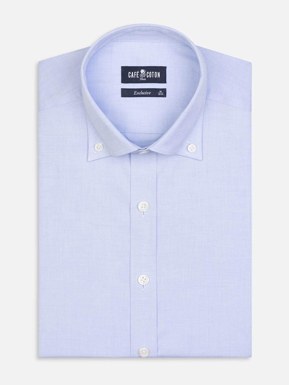 Tailliertes Tailliertes Hemd mit himmelblauen Punkten  - Buttondown Kragen