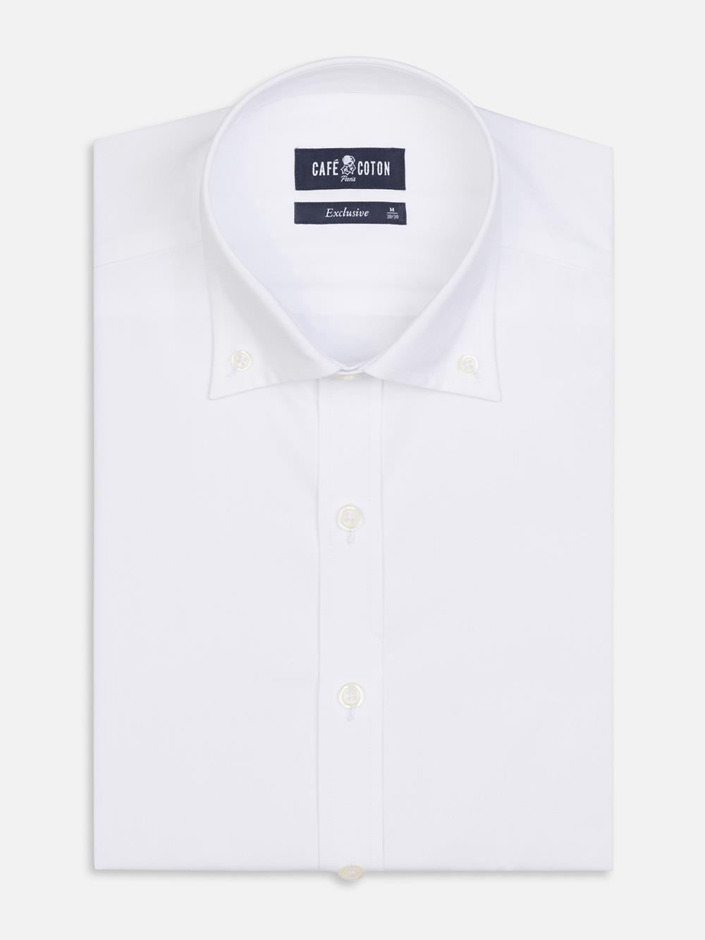 Camicia slim fit in popeline bianco - Colletto abbottonato