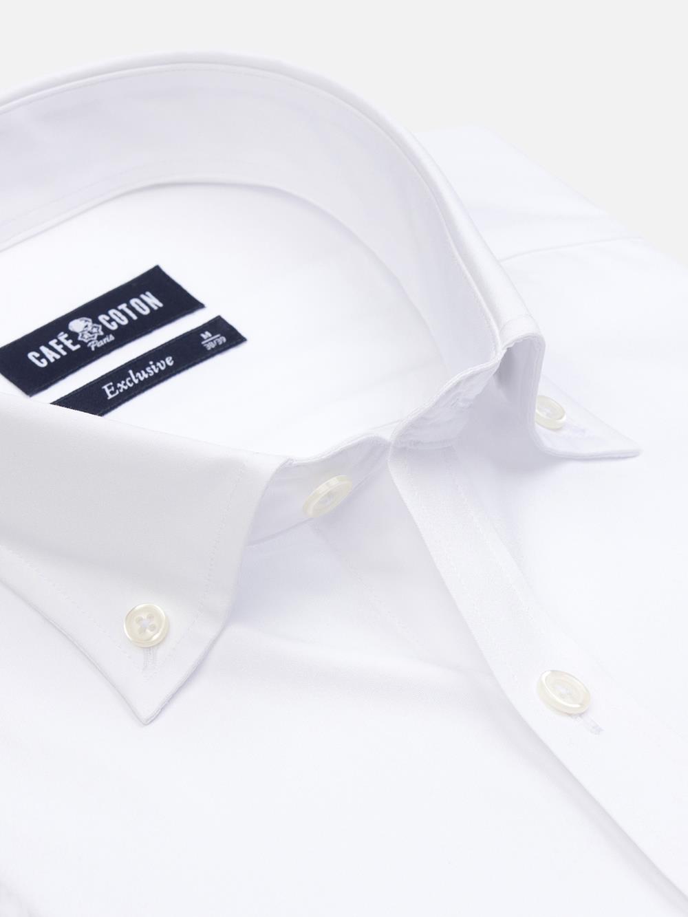 Camicia slim fit in popeline bianco - Colletto abbottonato