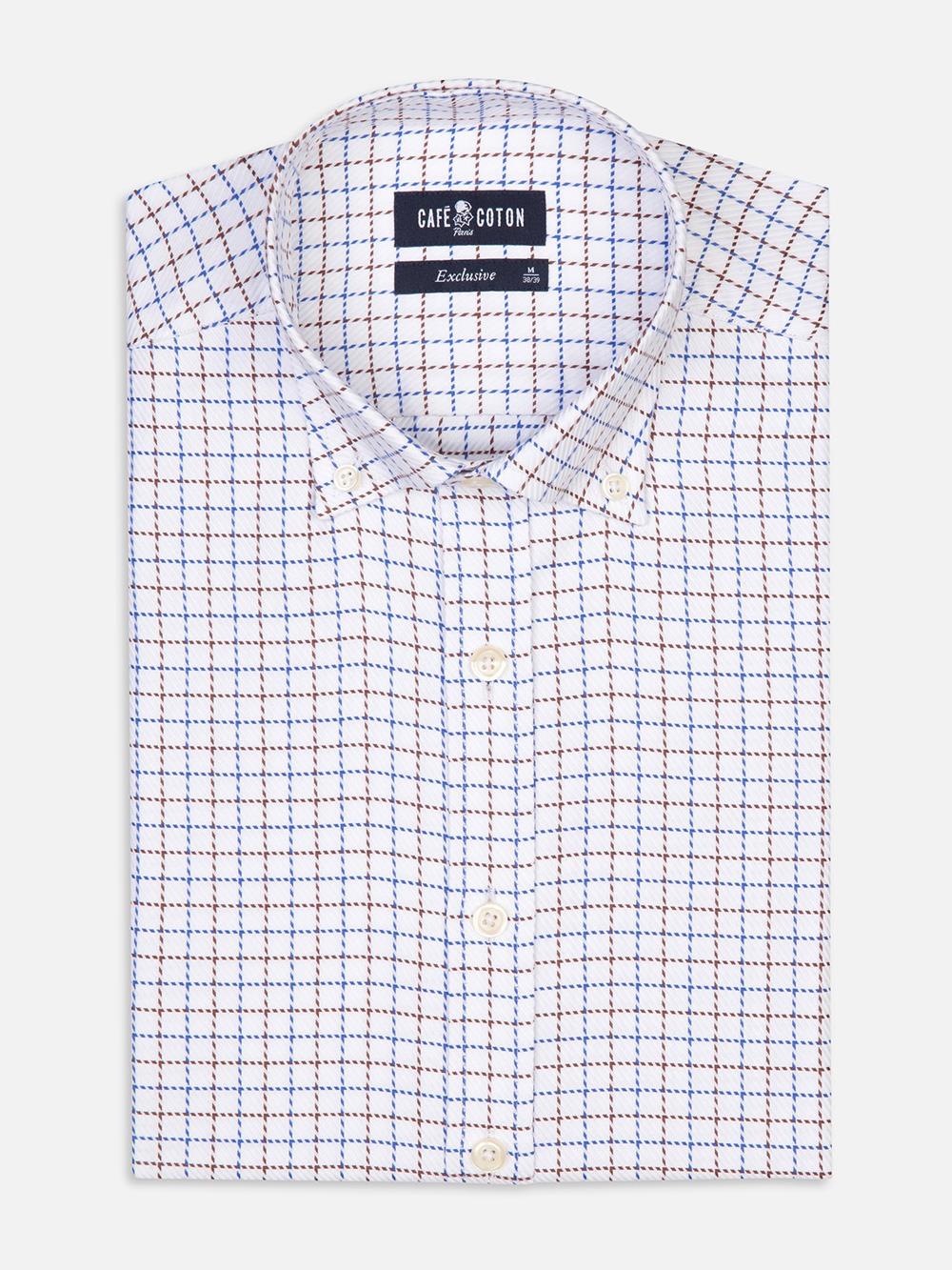 Sean brown and blue checked slim fit shirt - Button-down collar