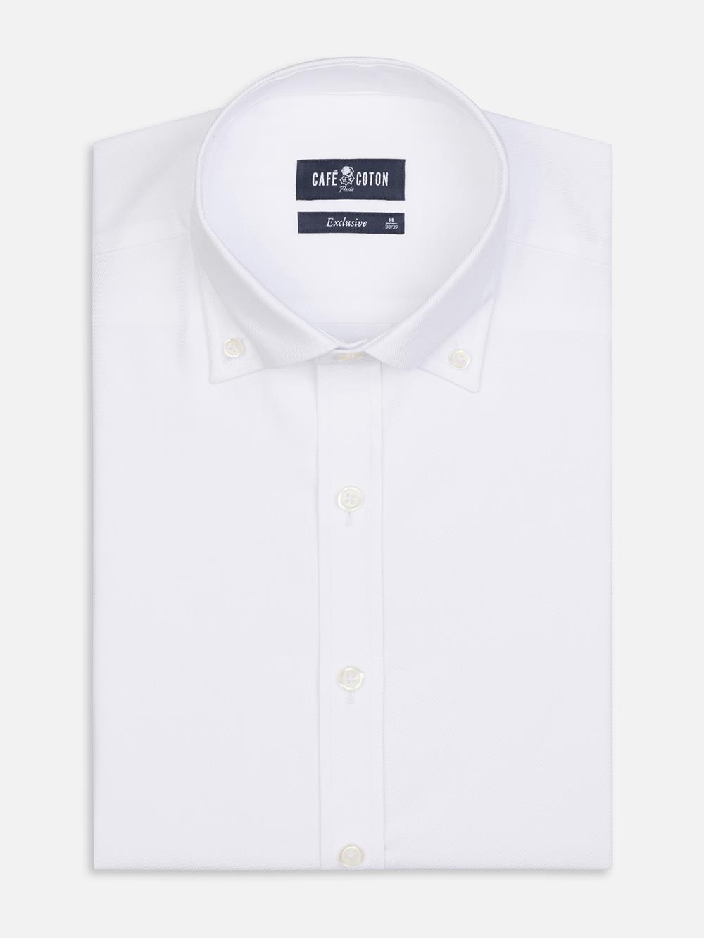 Camisa Ajustado de sarga blanco claro - Cuello Abotonado