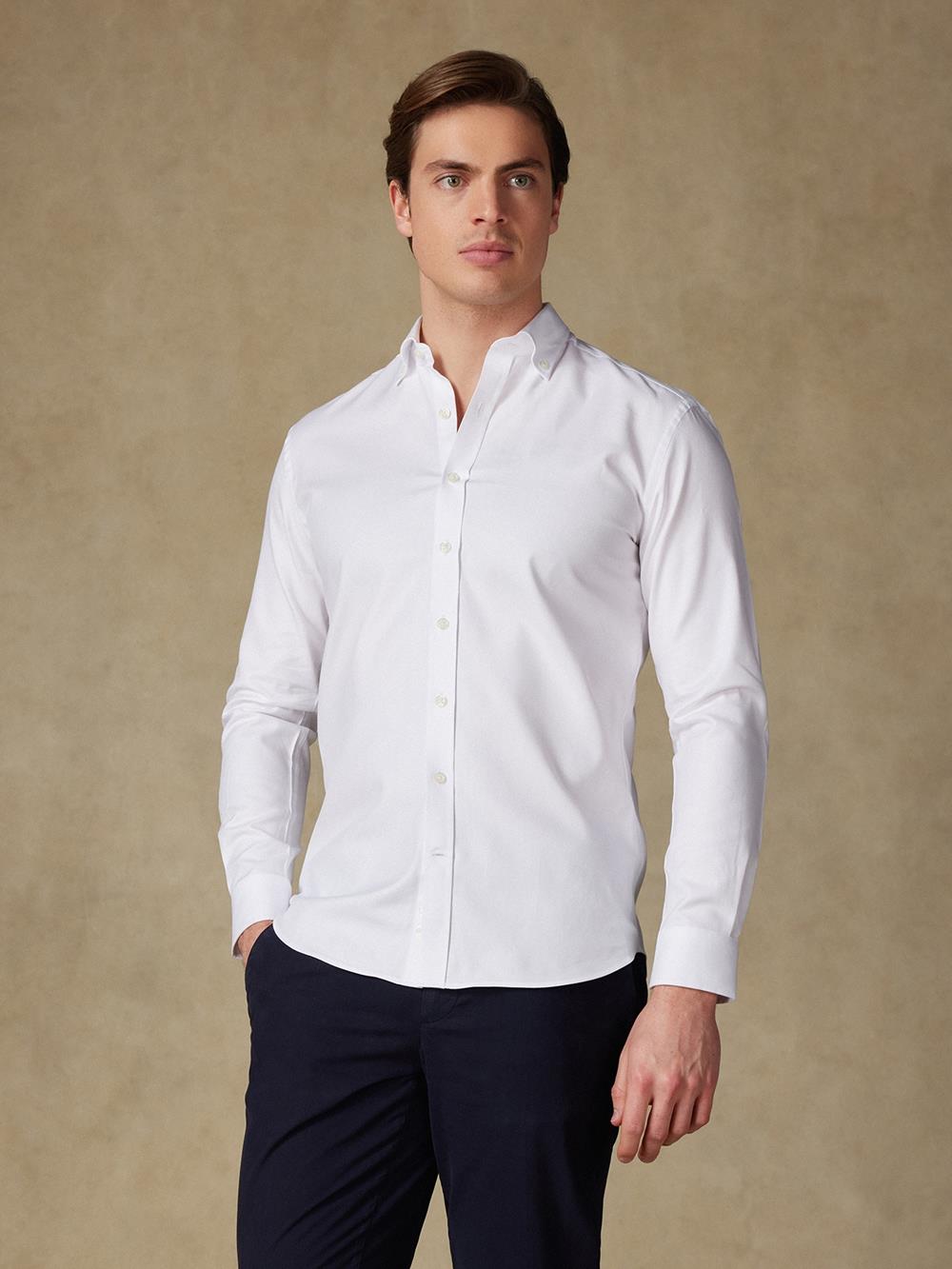 Wit twill slim fit overhemd - Button-down kraag