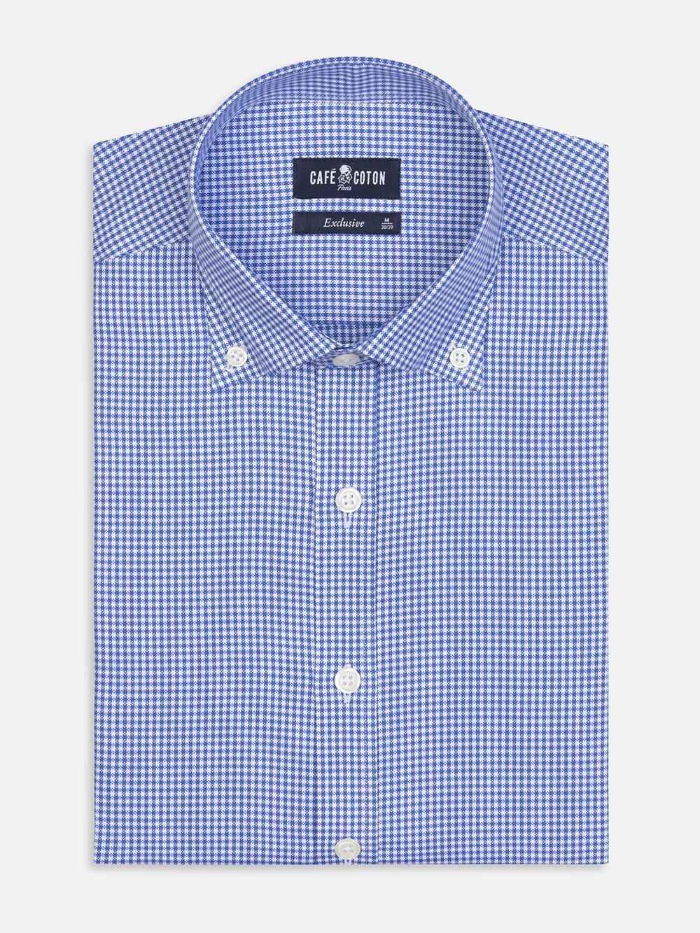 Buton down collar Gingham slim fit shirt - Blue