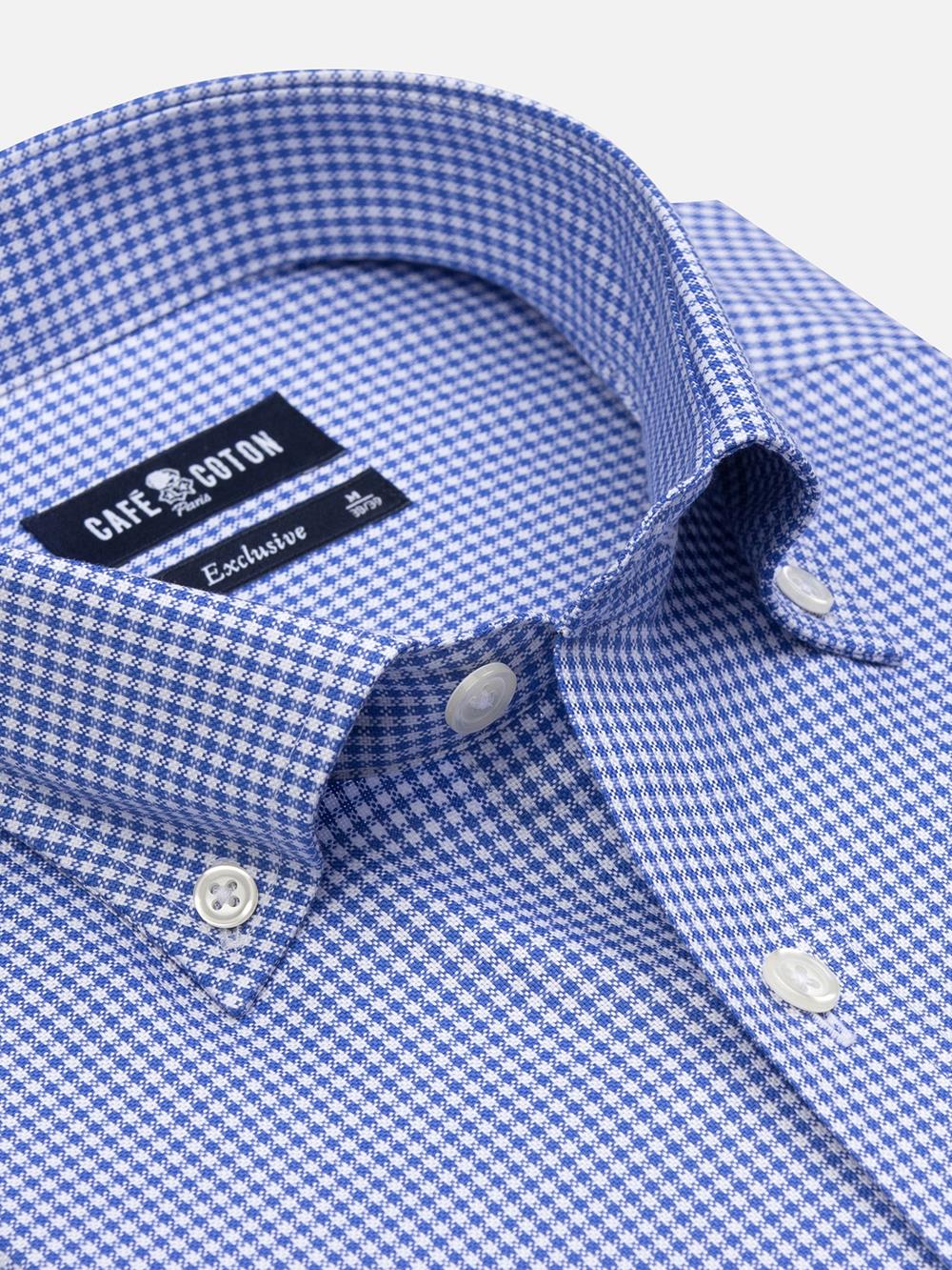 Buton down collar Gingham slim fit shirt - Blue