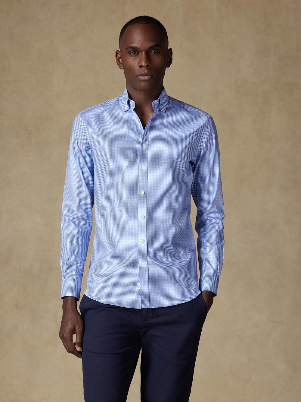 Buton down collar Gingham slim fit shirt - Blue