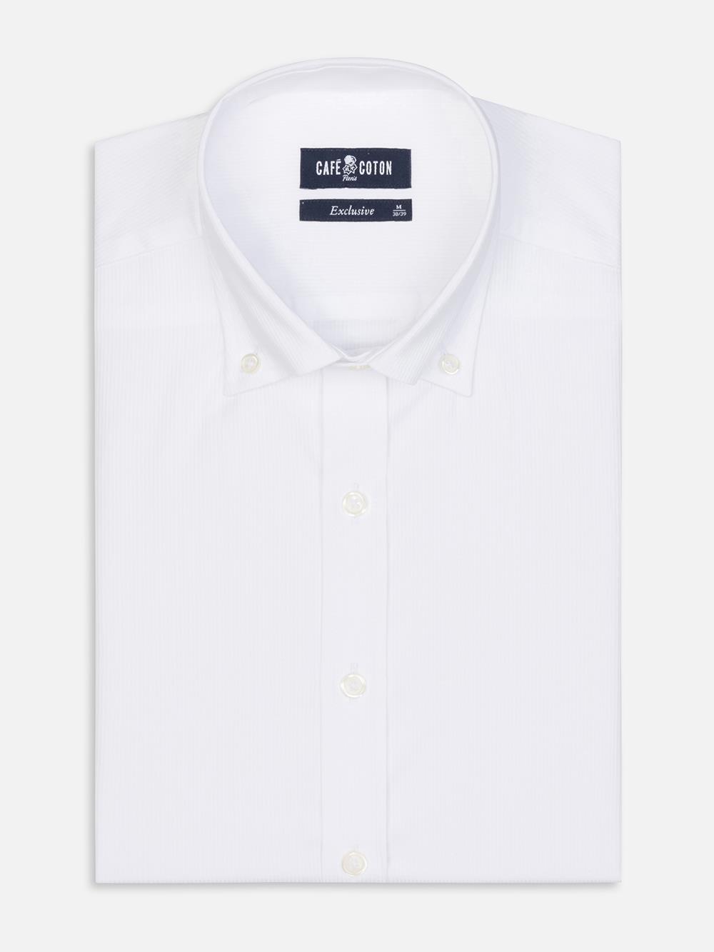 White Piqué slim fit shirt - Button down collar