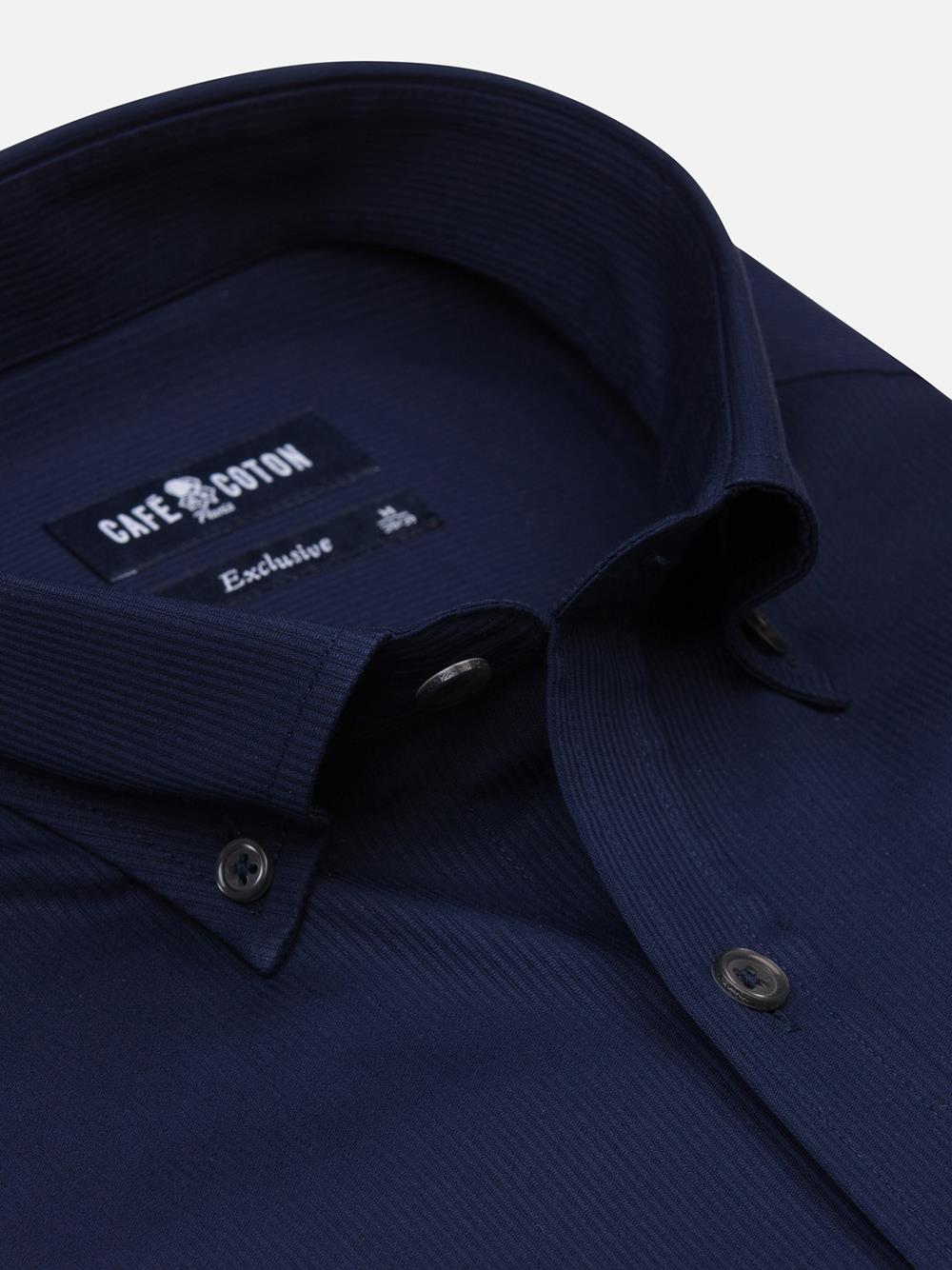 Vincennes marine getailleerd overhemd - Button-down kraag