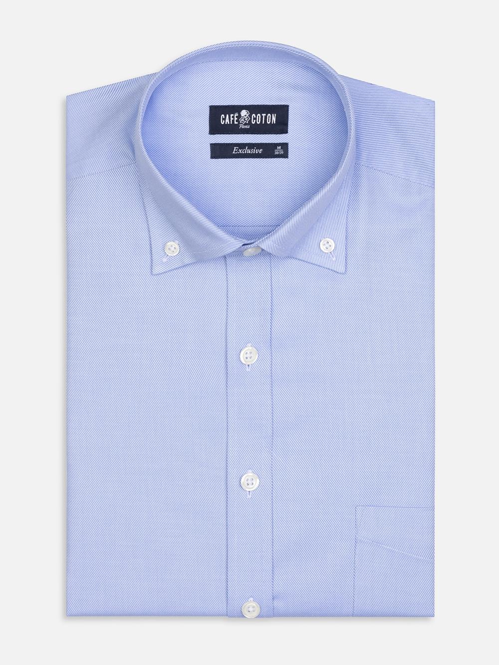 Camisa de sarga azul claro - Cuello Abotonado