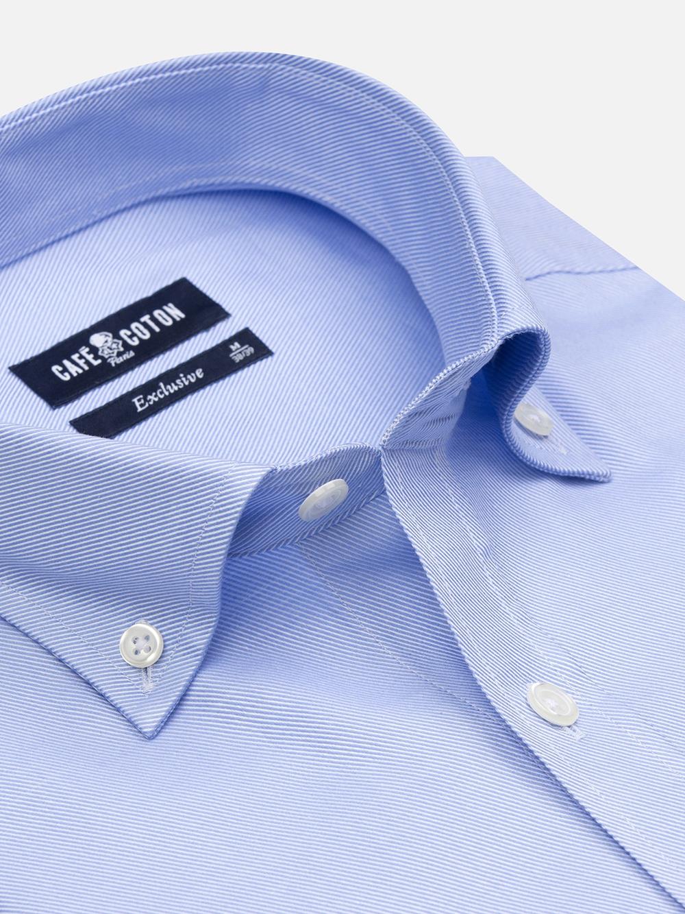 Camicia in twill azzurro - Colletto abbottonato